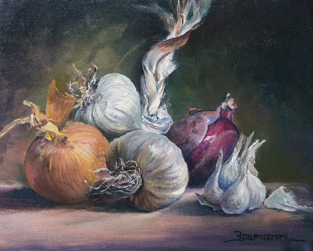 Pumpkin, Bok Choi, Onion, Garlic popular Vegetable Still Life Painting Fine Art Original Painting