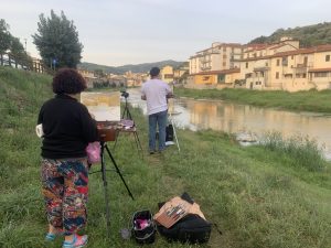 Painting Pontassieve at sunrise in Tuscany