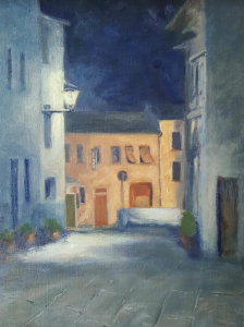 Night painting Baumann Student Josette Millar painting in Tuscany Italy